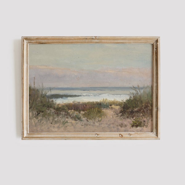 Vintage Neutral Beach Painting | Soft Coastal Landscape | Beach House Art | Art Print | Beach Prints | Coastal Farmhouse Decor