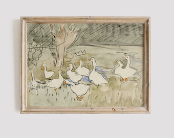 Vintage Nursery Decor | Farmhouse Print | Abstract Duck Art | Farmhouse Nursery Wall Art | Animal Illustration