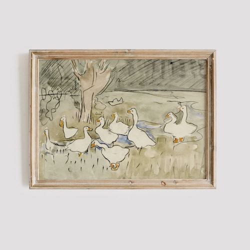 décoration de chambre d'enfant vintage | Impression de ferme | Art abstrait de canard | Art mural chambre d'enfant à la ferme | Illustration animale