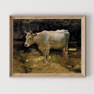 Vintage Cow Painting | Country Farmhouse | Antique Art Print | Farm Animal Nursery Decor
