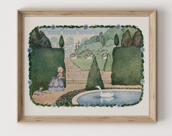 Girl and Goose Nursery Print: Vintage Children's Illustration Digital Download
