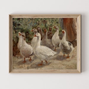 Vintage Goose Art Print | Farmhouse Nursery Decor | Geese Painting | Duck Printable Download