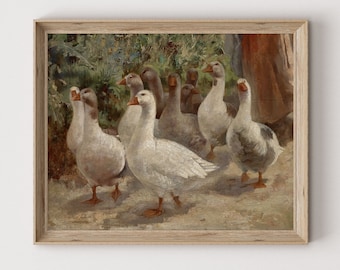 Vintage Goose Art Print | Farmhouse Nursery Decor | Geese Painting | Duck Printable Download