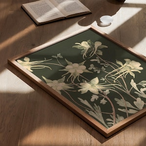 Vintage Green Wall Art Print | Floral Olive Green Decor | Antique ...