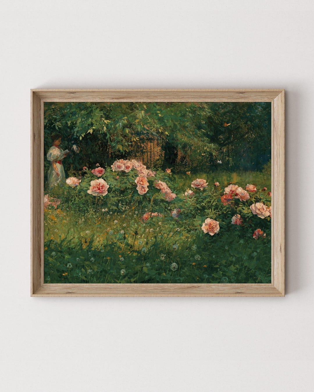 Vintage Rose Garden Oil Painting: Farmhouse Cottage Art (printable ...