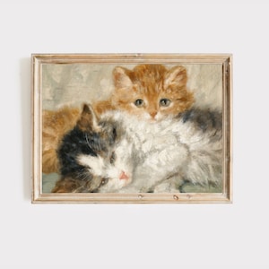 Vintage Kitten Painting: Two Cats Nursery Art Digital Download