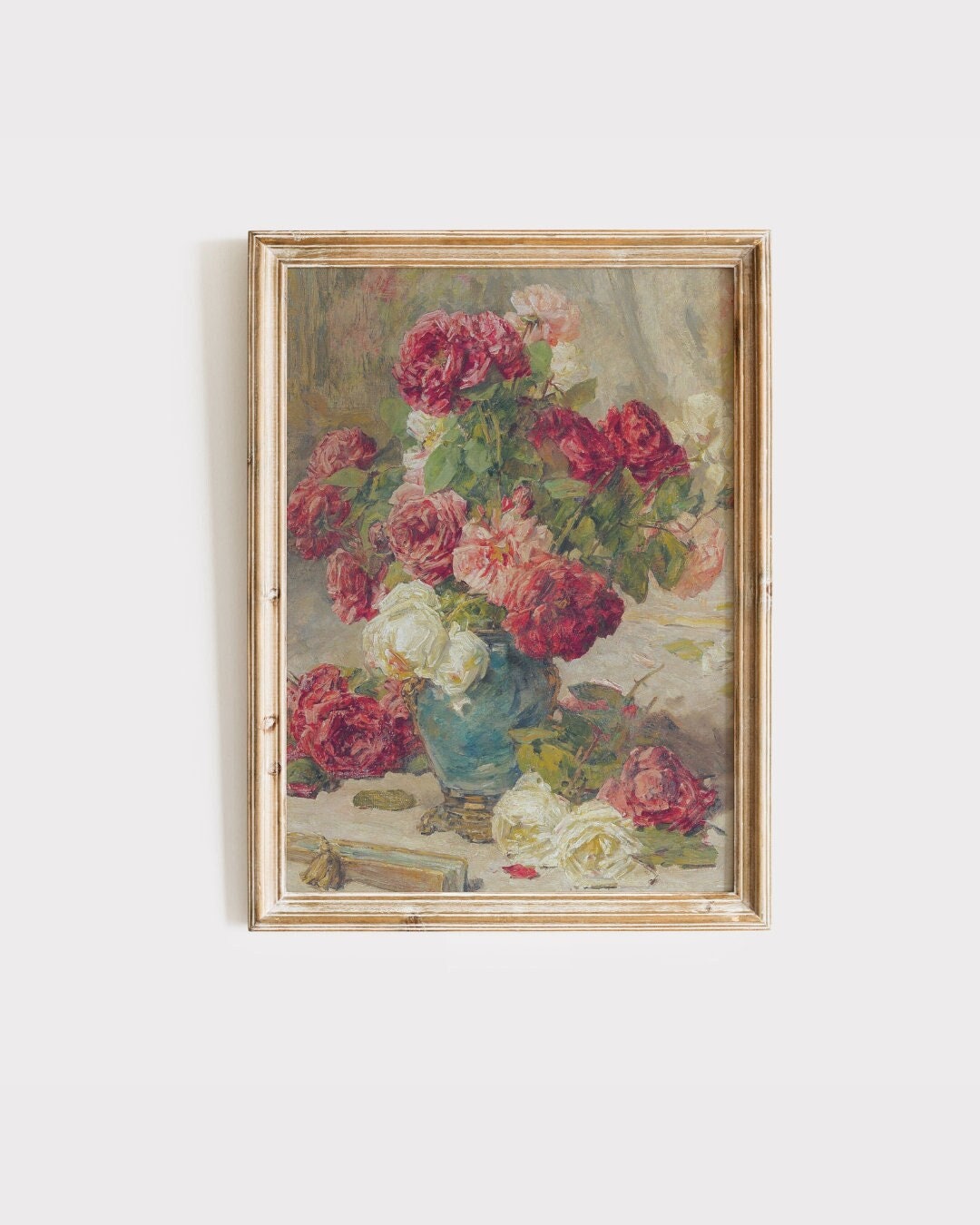 Vintage Pink Roses Oil Painting: Floral Still Life Art Digital Download ...