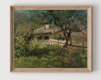 Vintage Garden Oil Painting | Farmhouse Art Print | Cottage Printable Decor | English Country Download