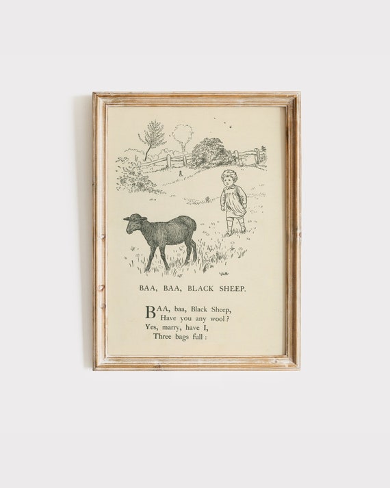 Vintage Baa Baa Black Sheep Print: Nursery Rhyme Art Digital Download