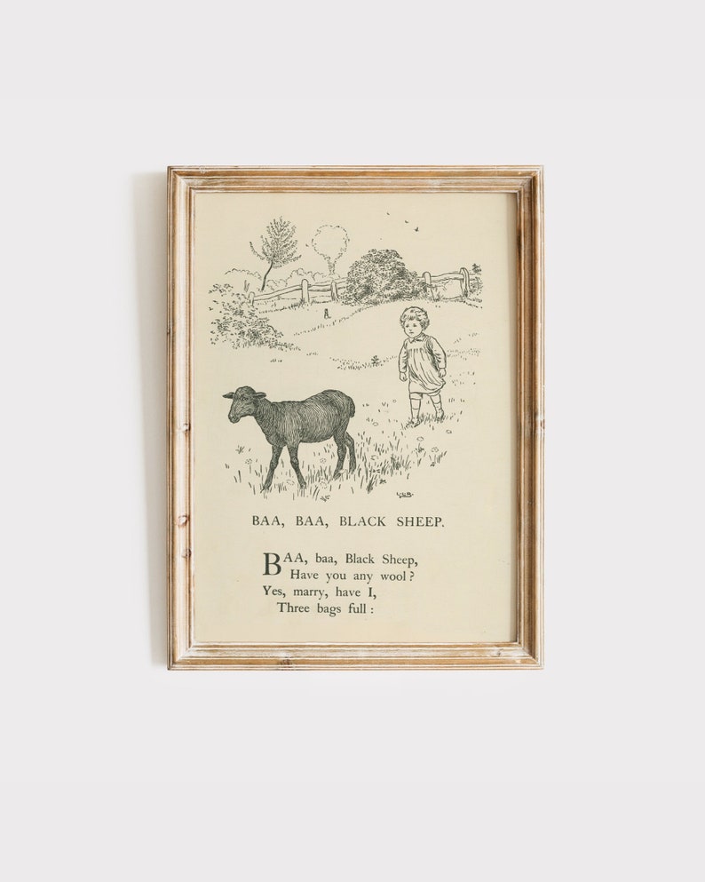 Vintage Baa Baa Black Sheep Print: Nursery Rhyme Art Digital Download image 1