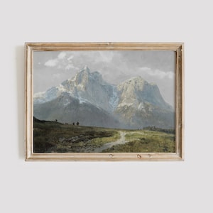 Vintage Mountain Landscape Painting: Rustic Cabin Wall Art Digital Download