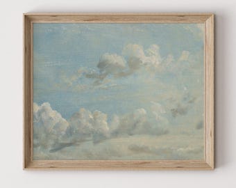 Vintage Cloud Painting: Antique Sky Art Print Digital Download