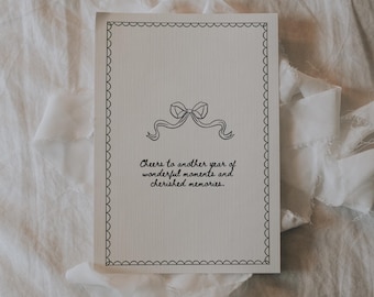 Black Ribbon Birthday Card | Vintage-Inspired Printable Postcard | Cute Card for Gifts