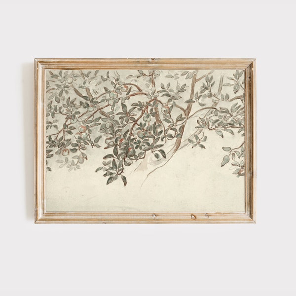 Vintage Neutral Apple Tree Sketch | Rustic Farmhouse Kitchen Art Print | Digital Printable Nursery Painting