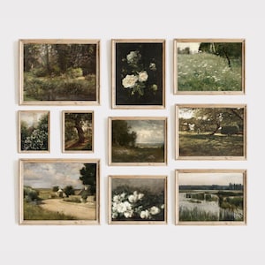 French Country Gallery Wall Art Set | Landscape Art Prints | Green Living Room Decor | Floral Wall Art Gallery | Vintage Cottage Printables