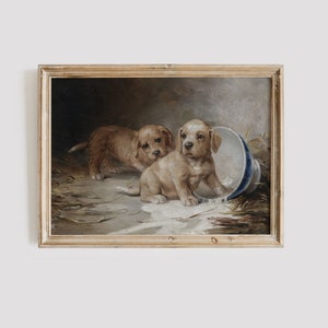 Vintage Puppy Painting | Rustic Dog Painting | Printable Vintage Art | Antique Art | Digital Wall Art | Printable Animal Art | Vintage Art