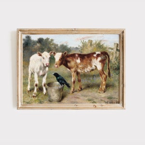 Vintage Cow Painting | Farmhouse Decor | Printable Vintage Art | Country Wall Art | Farmhouse Wall Art | Vintage Farmhouse Decor | Old Art