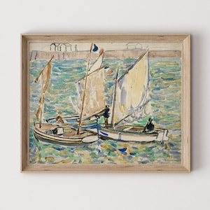 Vintage Sailboat Nursery Art | Boy Room Decor | Sailing Painting Print | Antique Bedroom Decor | Nautical Printable Coastal Artwork