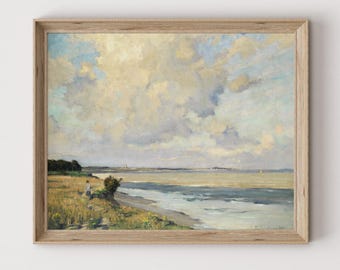 Vintage Coastal Print | Beach Painting | Ocean Home Decor | Antique Printable | Seaside Wall Art Download