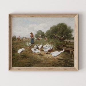 Vintage Goose Painting Art Print: Farmhouse Animal Decor Digital Download