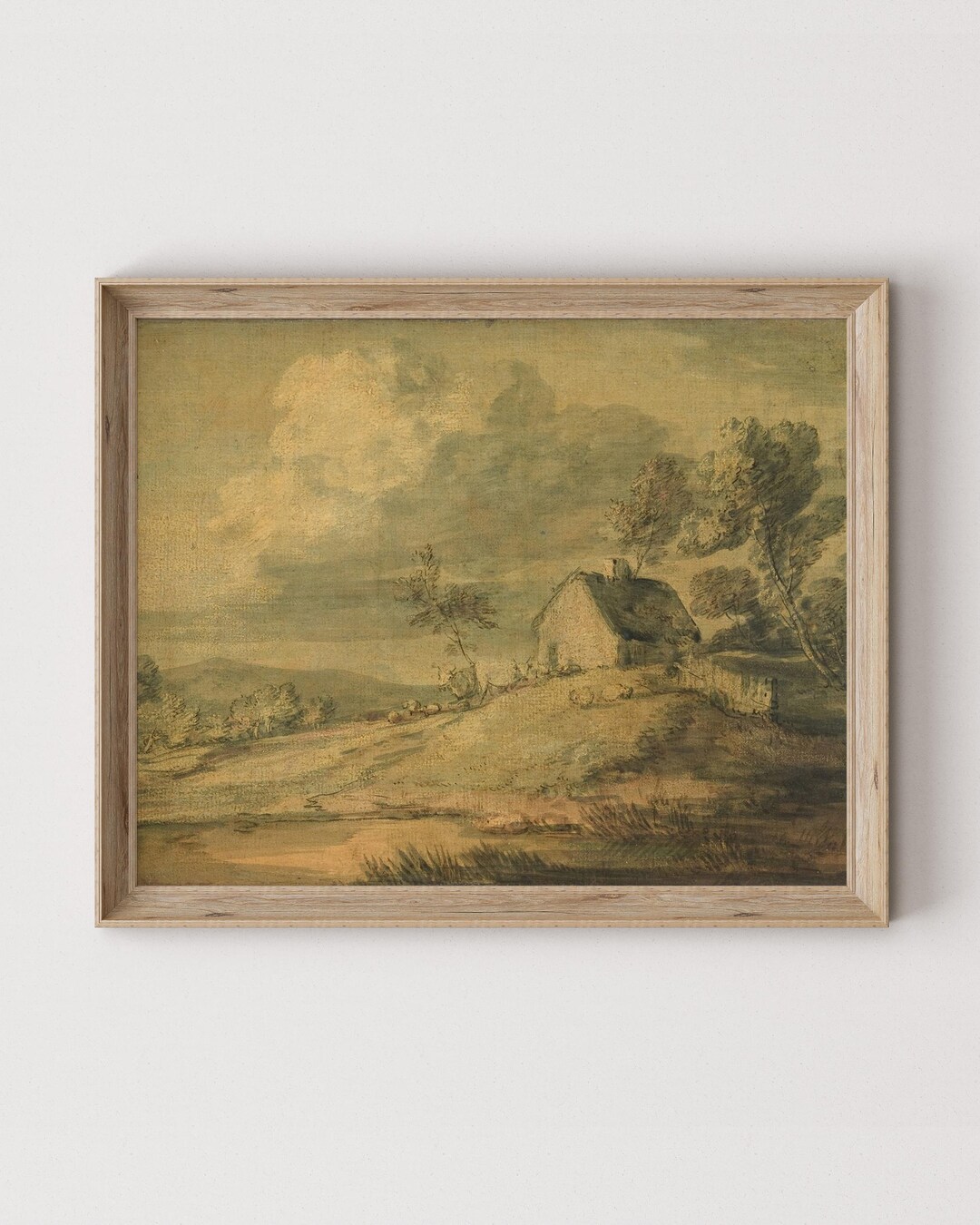 Antique Country Landscape Painting Print | Rustic Farmhouse Wall Art ...