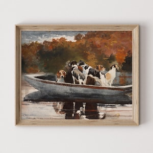 Hunde Gemälde | Herbst Bilder | Vintage Lakehouse Dekor | Jagdhunde zum Ausdrucken
