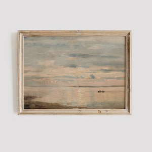 Vintage Lake Sunset Painting | Antique Lake Painting | Lake House Decor | Vintage Art | Vintage Coastal Art | Antique Art | Pastel Decor
