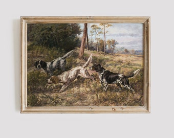Rustic Dog Painting | Vintage Country Painting | Vintage Farmhouse Art | Dog Wall Art | Digital Wall Art | English Setter | Rustic Art
