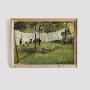 Vintage Laundry Day Painting: Farmhouse Wall Art Digital Download