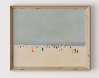 Minimalistisches Gemälde | Vintage Seelandschaft Kunst | Neutral Küstendruck | Retro Druck | Ozean Wand Kunstwerk | Druckbare digitale Datei