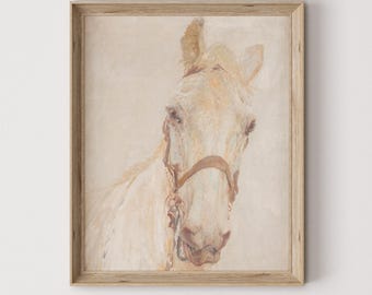 White Horse Portrait Print | Vintage Equestrian Art Digital Download