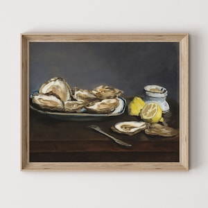 Vintage Oyster Art Print | Kitchen Still Life Painting | Coastal Decor  | Antique Printable | French Country Home