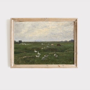 Vintage Geese Painting: Farmhouse Animal Wall Art Digital Download