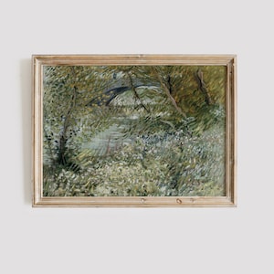 River Bank Van Gogh Print | Sage Green Wall Art | Vintage Oil Painting | Meadow Landscape