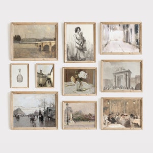 Vintage Parisian Gallery Wall Art Set | French Vintage Paintings | Paris Wall Art | Beige Aesthetic Art | Antique Art | Parisian Decor