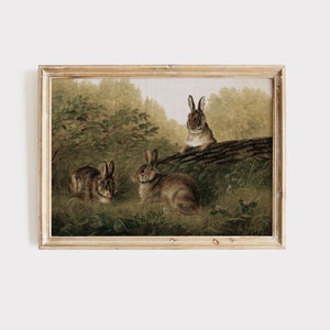 Vintage Rabbit Painting: Rustic Farmhouse Bunny Art Digital Download