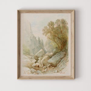 Vintage Watercolor Landscape Painting | Gender Neutral Nursery Art Print | Soft Nature Printable Download