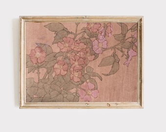 Impresión floral vintage rosa: Arte de pared retro para habitación infantil, descarga digital