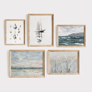Coastal Wall Art | Vintage Beach Gallery Wall | Set of 5 Prints | Beach Decor | Beach House Decor | Coastal Prints | Vintage Art