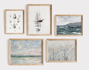 Conjunto de impresiones costeras vintage: Galería de pared de casa de playa, descarga digital