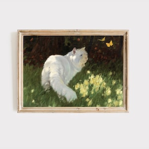 Printable Vintage Cat Painting | Cat Wall Art | Farmhouse Nursery Wall Art | Cottage Decor