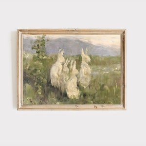 Vintage schilderij konijn: lente kinderkamer kunst afdrukbare digitale download