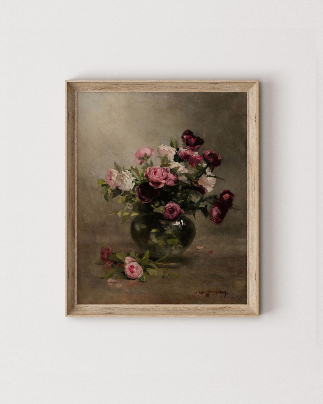 Vintage Pink Roses Still Life Art Print: Victorian Floral Painting ...