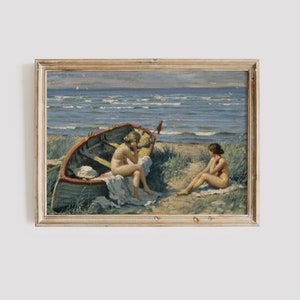 Vintage Beach Print | Vintage Beach Art | Seaside Painting | Beach Bathrooom Decor | Beach House Decor | Vintage Beach Decor