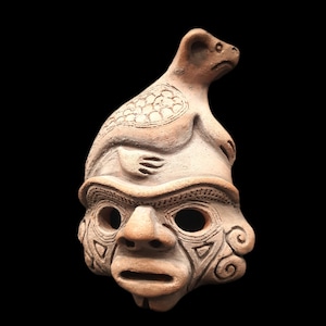Handmade Replica Of A Pre-Columbian Ritual Mask Whit A Beast Motif | Ancient art | Antique-Inspired Tribal Mask | Collectible Reproduction