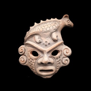 Handmade Replica Of A Pre-Columbian Ritual Mask Whit A Beast Motif | Ancient art | Antique-Inspired Tribal Mask | Collectible Reproduction