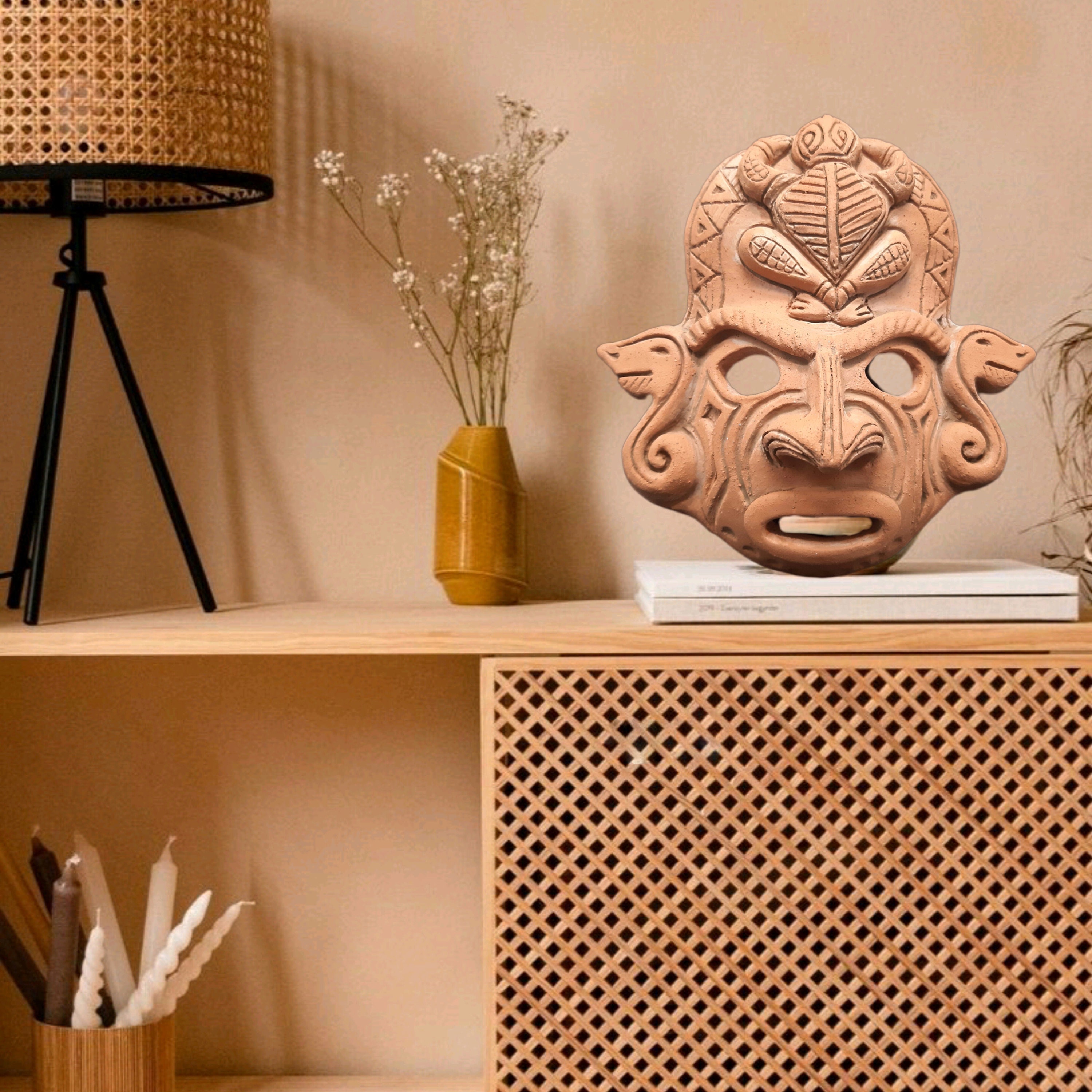 Handmade Replica of A Pre-columbian Ritual Mask Whit Frog and