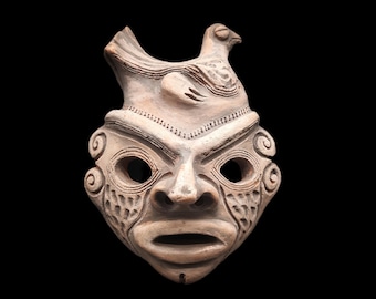 Handgjord replika av en precolumbiansk ritualmask med fågelmotiv | Historisk konst | Antikinspirerad tribalmask | Samlarobjektreproduktion