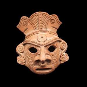 Handmade Replica Of A Pre-Columbian Ritual Mask Whit Two Reptiles Motif | Ancient art | Antique-Inspired Mask | Collectible Reproduction