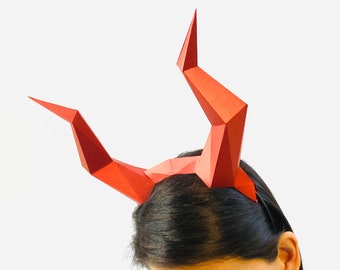 Devil horns headband - DIY Loy Poly paper design [digital template]